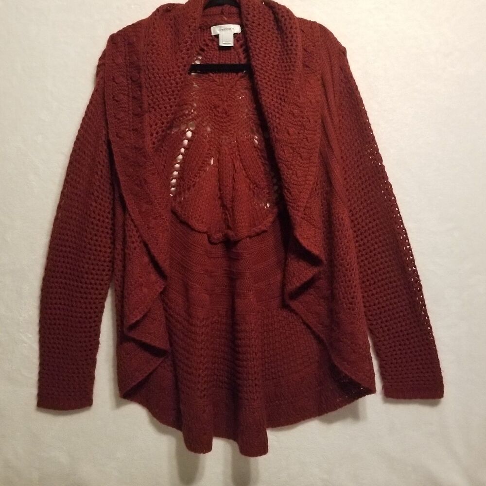 Dressbarn L Cardigan Sweater Cocoon Open Knit Maroon Red Western Boho Lagenlook